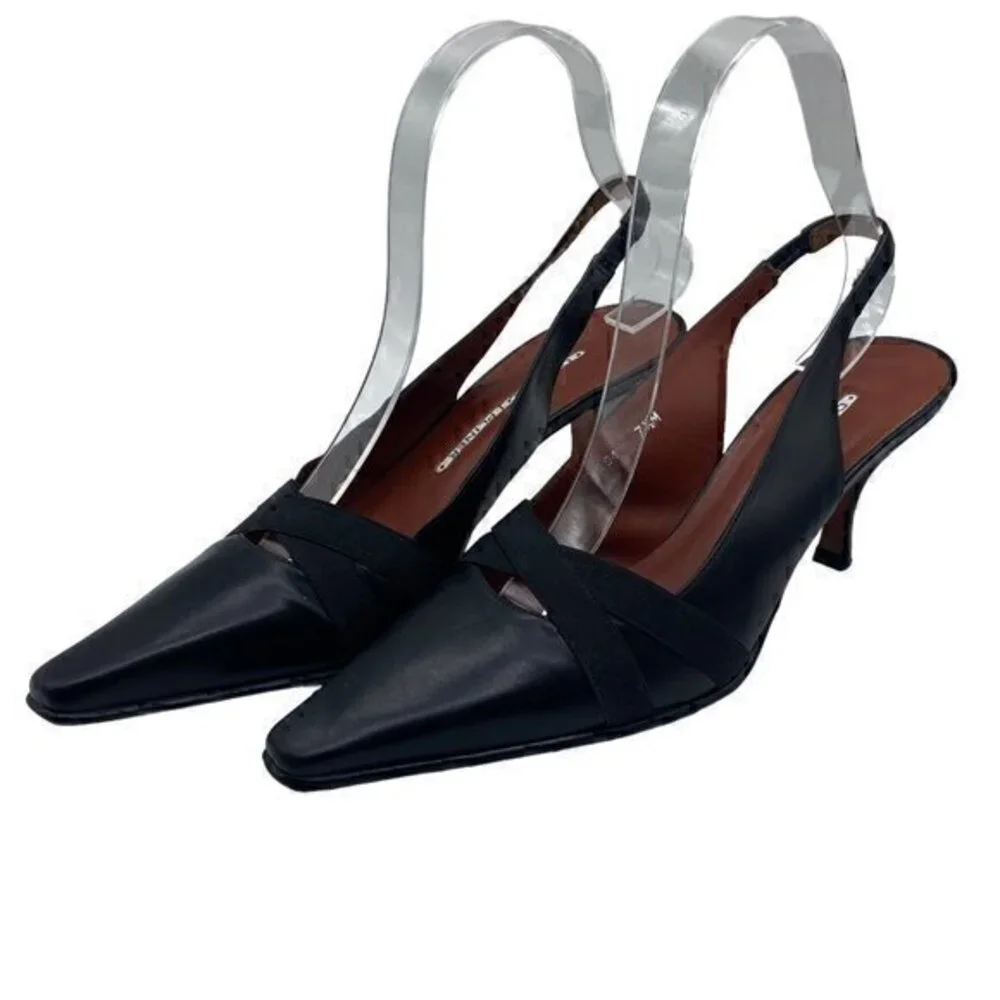 Donald J. Pliner Women Lois Heels Sling Back Pumps Black Leather Point Toe 7.5M